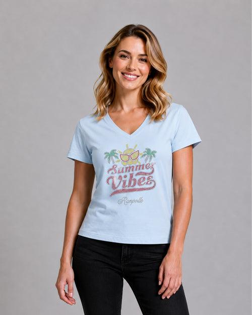Carica immagine 1 in visualizzazione galleria. T-shirt Regular Strass Summervibes