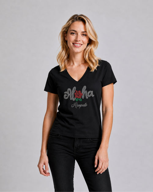 Carica immagine 1 in visualizzazione galleria. T-shirt Regular Strass Aloha